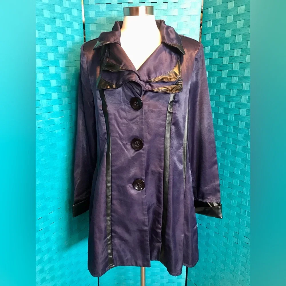 Fantazia Blazer Jacket Buttons Women’s Plum Purple And Black New